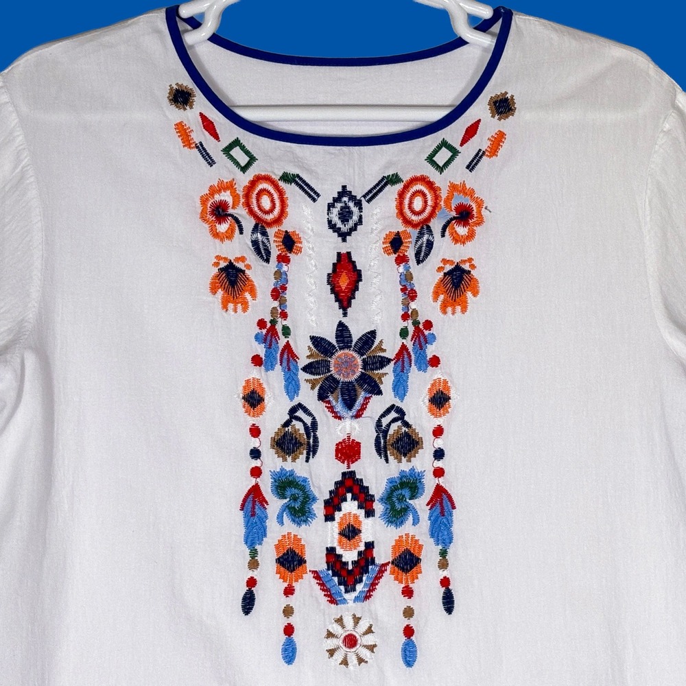 Lightweight Cotton Embroidered Boho Blouse Womens OS Resortwear Festival Cottage